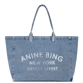 Anine Bing Leo Denim Tote, Shadow Blue